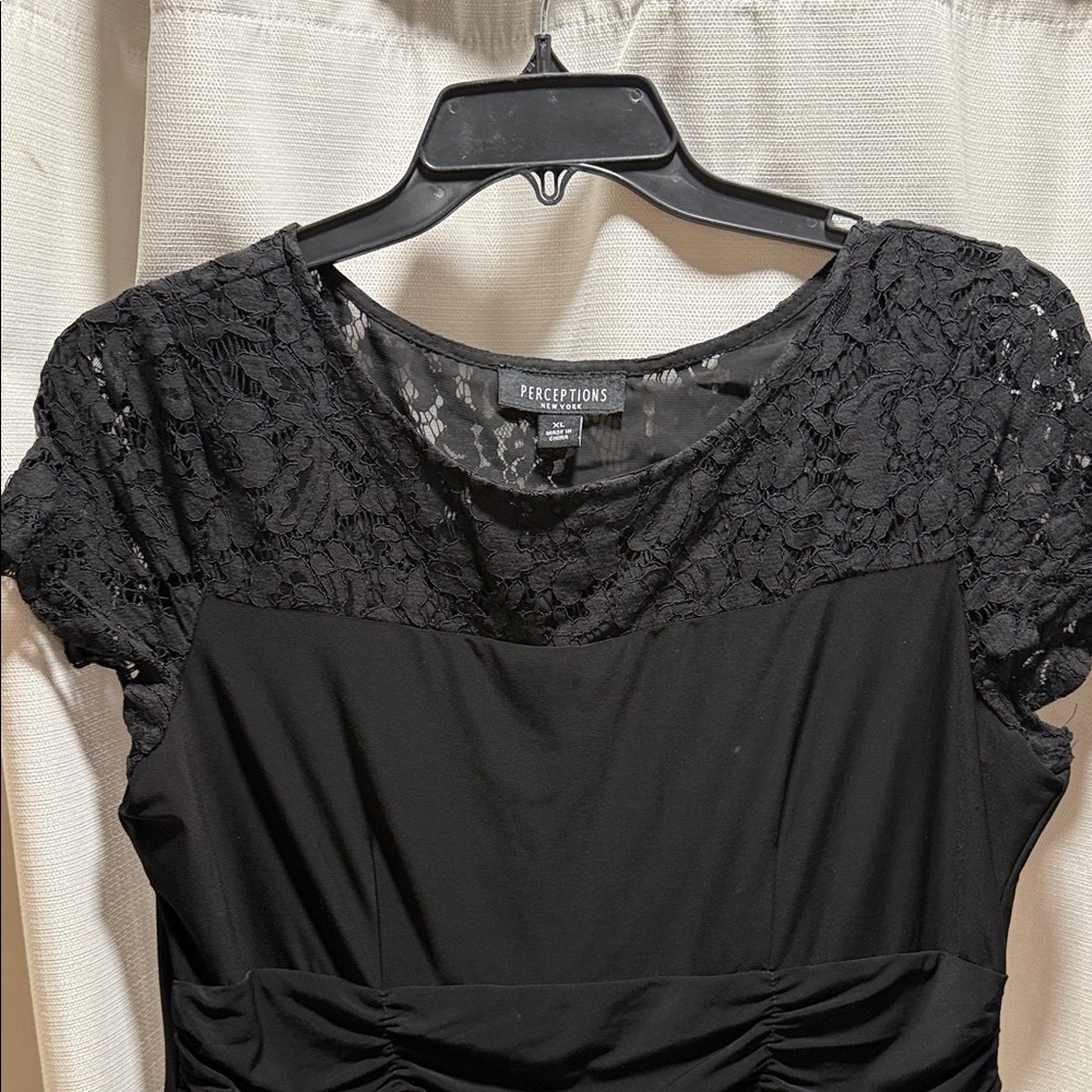 Perceptions Black Lace Yoke Midi Dress - Picture 2 of 3